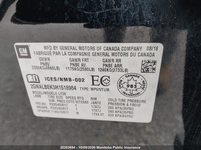 Chevrolet EQUINOX LS 2017 2GNALBEK3H1518984 Image 9