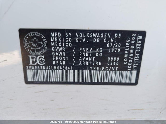 3VWEB7BU7LM065841 Volkswagen Jetta Highline 1.4 Tsi