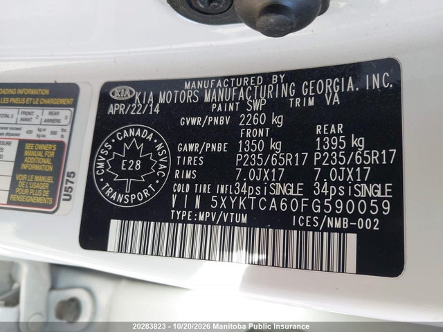 KIA SORENTO LX 2015 5XYKTCA60FG590059 Image 9