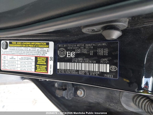 4T1B11HK3JU628738 Toyota CAMRY LE