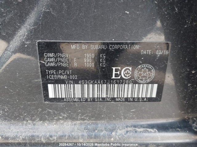 4S3GKAA67J1617280 Subaru Impreza 2.0i