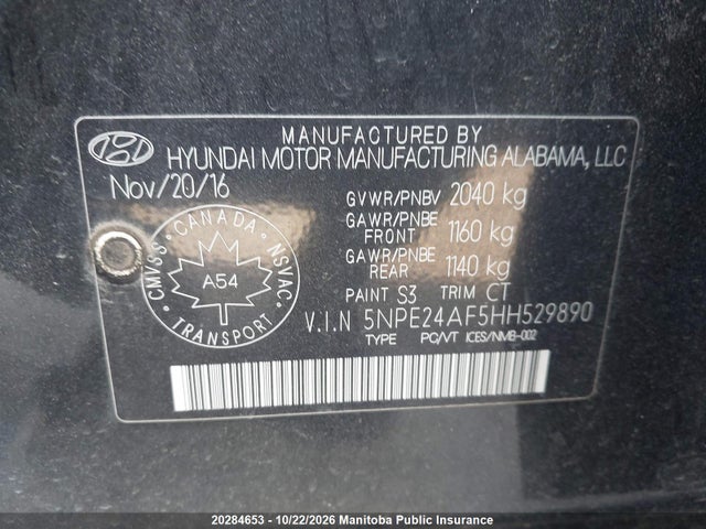 2017 Hyundai Sonata Gl მანქანა იყიდება აუქციონზე, vin: 5NPE24AF5HH529890, აუქციონის ნომერი: 20284653