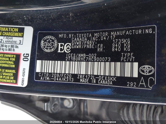 Toyota COROLLA SE 2017 2T1BURHE7HC900073 Image 9