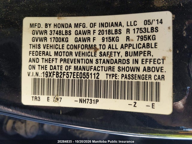 Honda Civic Lx 2014 19XFB2F57EE055112 Image 9