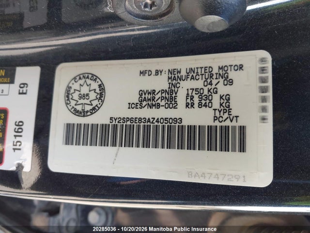 20285036 :رقم المزاد ، 5Y2SP6E83AZ405093 vin ، 2010 Pontiac Vibe مزاد بيع