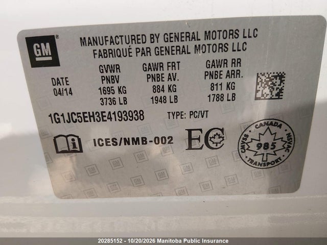 Chevrolet SONIC LT 2014 1G1JC5EH3E4193938 Image 9
