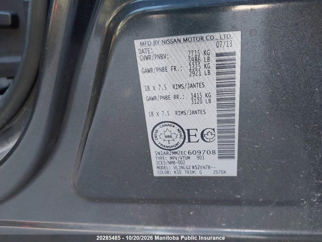 2014 Nissan Pathfinder Sl მანქანა იყიდება აუქციონზე, vin: 5N1AR2MM2EC609708, აუქციონის ნომერი: 20285485