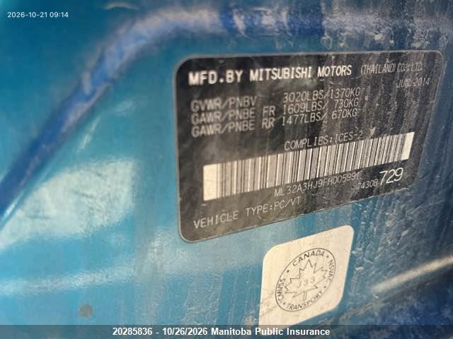 Mitsubishi MIRAGE ES 2015 ML32A3HJ9FH005991 Image 7