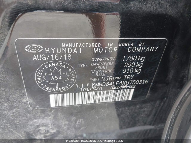 KMHD84LF4KU750316 Hyundai mpi nu