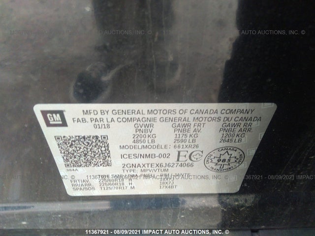 Chevrolet EQUINOX LT 2018 2GNAXTEX6J6274066 Image 9