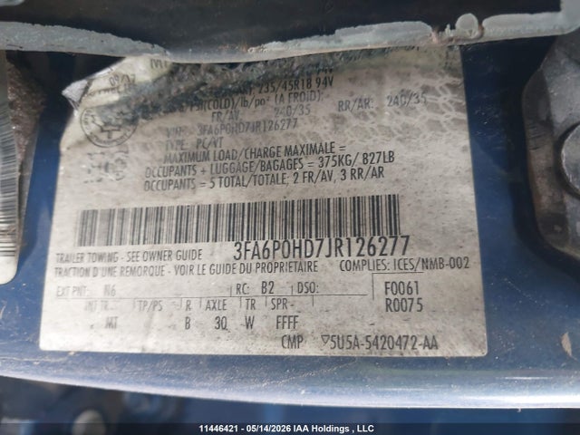 3FA6P0HD7JR126277 Ford FUSION SE