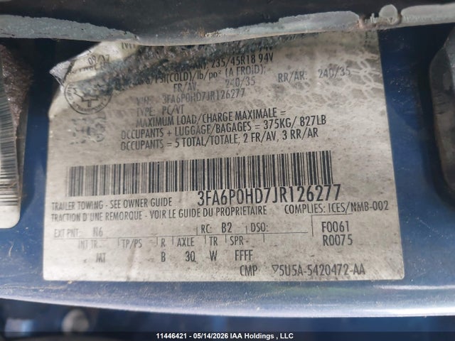 3FA6P0HD7JR126277 Ford FUSION SE