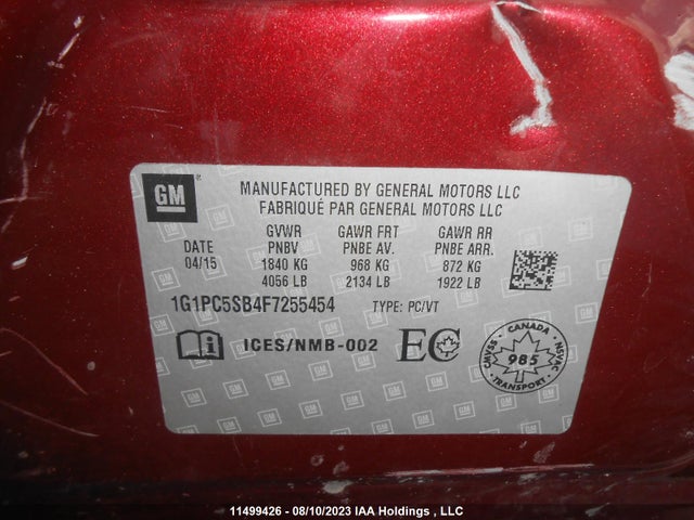 Chevrolet CRUZE LT 2015 1G1PC5SB4F7255454 Image 10