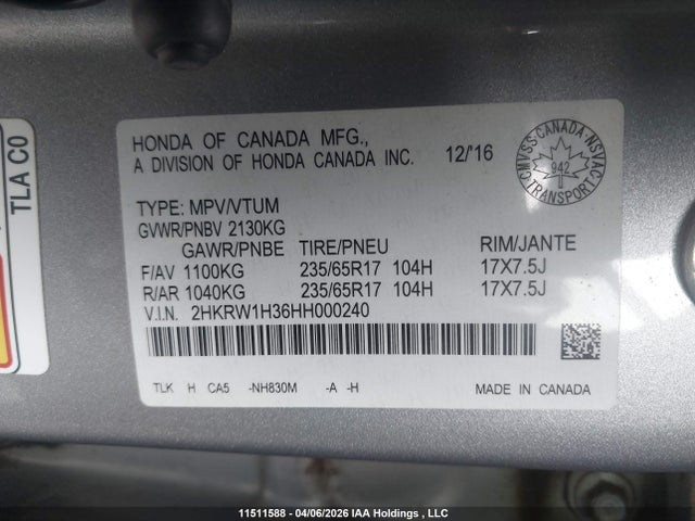 2HKRW1H36HH000240 Honda CR-V LX