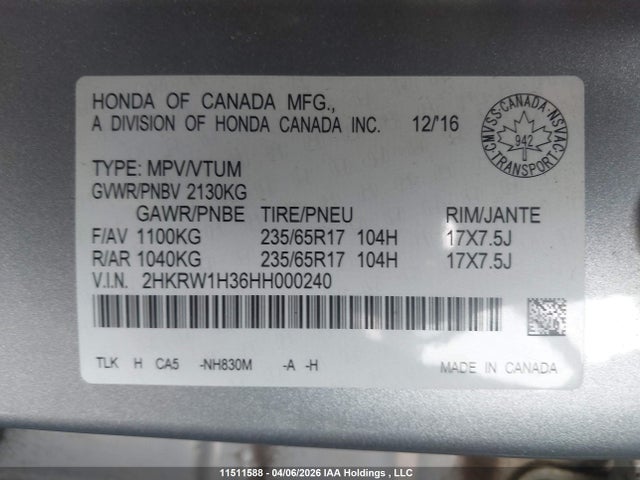 2HKRW1H36HH000240 Honda CR-V LX