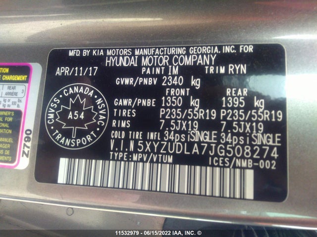 5XYZUDLA7JG508274 Hyundai SANTA FE SPORT
