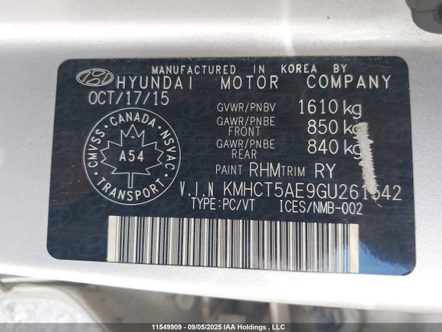 KMHCT5AE9GU261542 Hyundai dohc gdi gamma