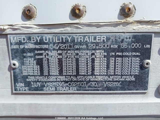 11566808 :رقم المزاد ، 1UYVS2536CG250130 vin ، 2012 Utility Trailer Mfg Trailer مزاد بيع