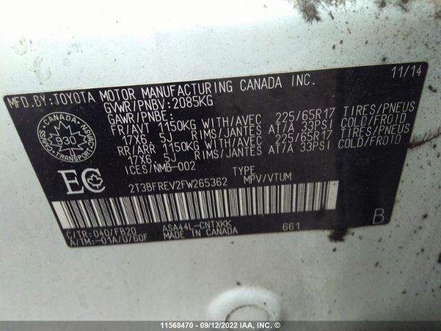 2T3BFREV2FW265362 Toyota RAV4