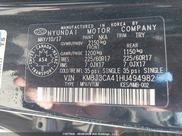 KM8J3CA41HU494982 Hyundai Tucson Limited/sport And Eco/se