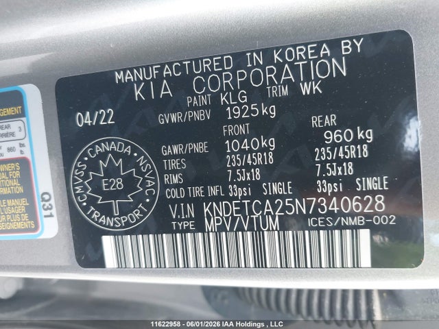 2022 Kia Seltos Sx მანქანა იყიდება აუქციონზე, vin: KNDETCA25N7340628, აუქციონის ნომერი: 11622958