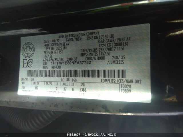 Ford F-Series 2022 1FTFW1E80NFA37762 Image 9