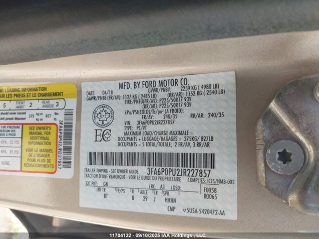 Ford 2.0l 4v atk hev 2018 3FA6P0PU2JR227857 Image 9