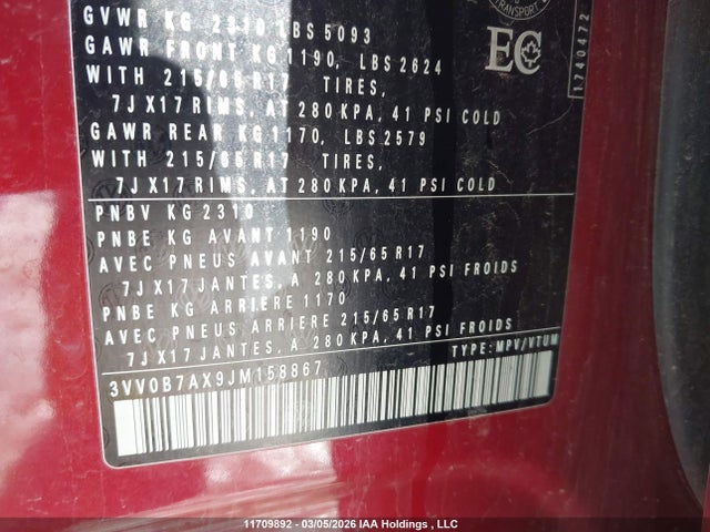 3VV0B7AX9JM158867 Volkswagen TIGUAN S