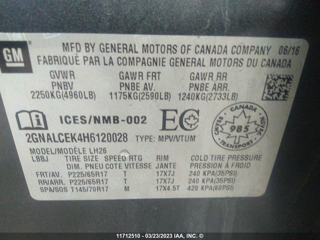 2GNALCEK4H6120028 Chevrolet lea - sidi: spark ignited direct injection, e85 max, alum