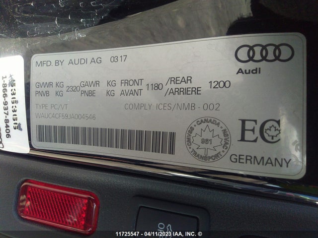 11725547 :رقم المزاد ، WAUC4CF59JA004546 vin ، 2018 Audi S5 Prestige مزاد بيع