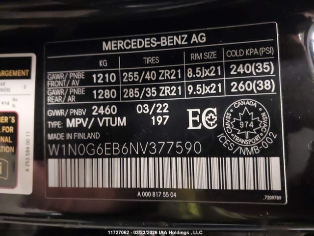 Aukcja sprzedaży 2022 Mercedes-benz Glc 43 4matic Amg, vin: W1N0G6EB6NV377590, numer aukcji: 11727062