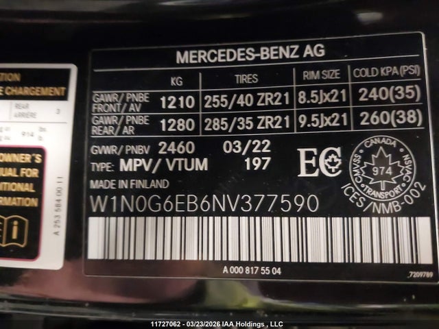 Aukcja sprzedaży 2022 Mercedes-benz Glc 43 4matic Amg, vin: W1N0G6EB6NV377590, numer aukcji: 11727062
