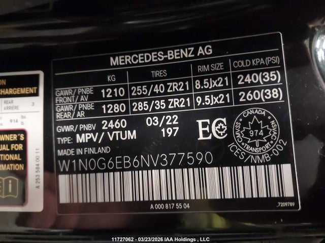 Aukcja sprzedaży 2022 Mercedes-benz Glc 43 4matic Amg, vin: W1N0G6EB6NV377590, numer aukcji: 11727062