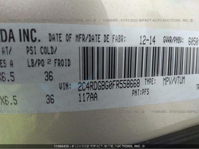 Aukcja sprzedaży 2015 Dodge Grand Caravan Se, vin: 2C4RDGBG0FR558668, numer aukcji: 11733971