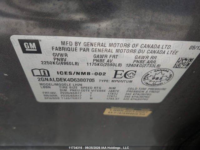 Продажа на аукционе авто 2013 Chevrolet Equinox Lt, vin: 2GNALDEK4D6380705, номер лота: 11734316