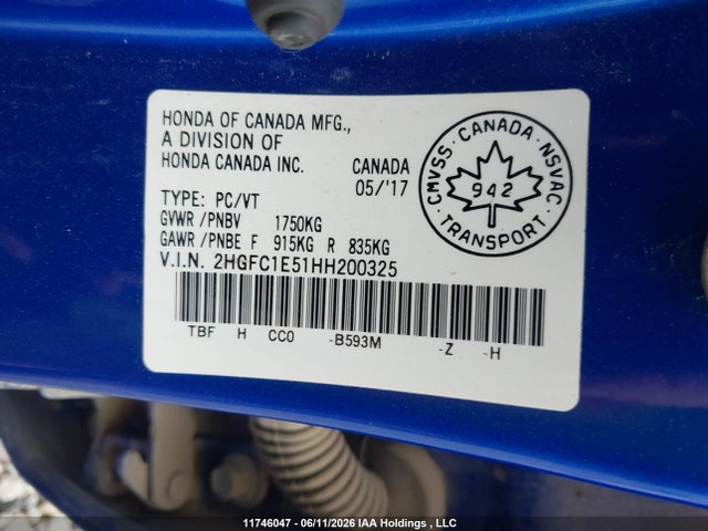 Продаж на аукціоні авто 2017 Honda Civic Sedan Si, vin: 2HGFC1E51HH200325, номер лоту: 11746047