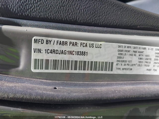 1C4RDJAG1NC183881 Dodge Durango Sxt