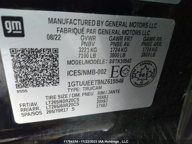 1GTUUEET8NZ615548 GMC Sierra K1500 At4
