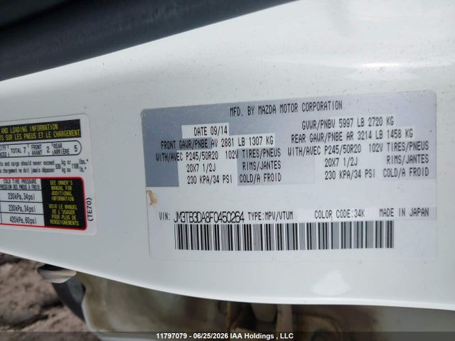 Mazda Cx-9 Grand Touring 2015 JM3TB3DA8F0450264 Image 19