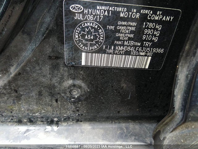 KMHD84LF6JU519366 Hyundai ELANTRA GL