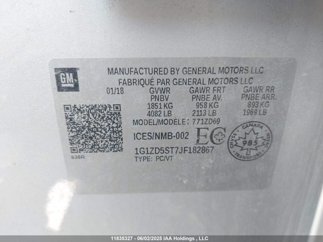 1G1ZD5ST7JF182867 Chevrolet MALIBU LT