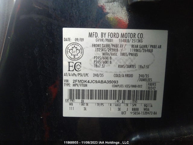2010 Ford Edge Sel მანქანა იყიდება აუქციონზე, vin: 2FMDK4JC9ABA35093, აუქციონის ნომერი: 11868955