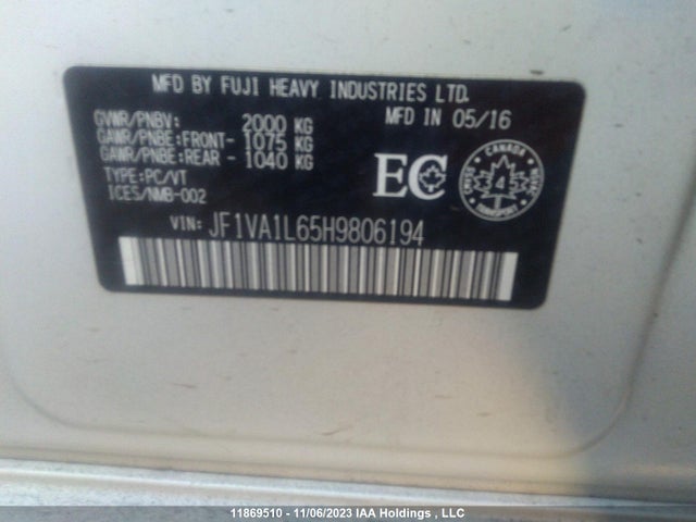 JF1VA1L65H9806194 Subaru dib