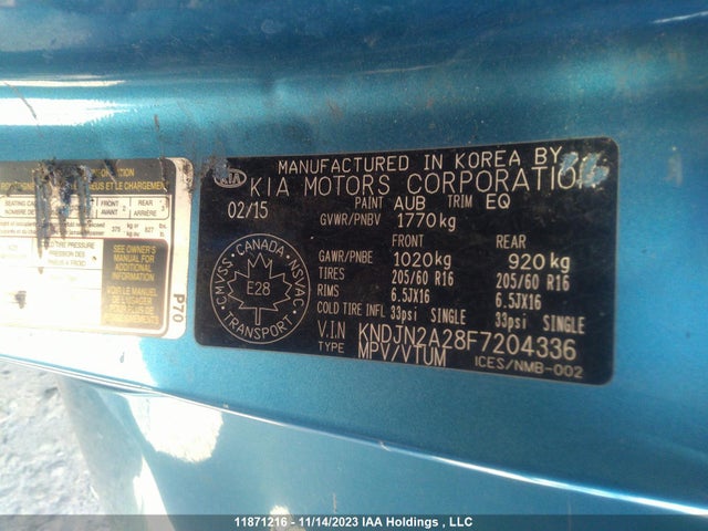 Продажа на аукционе авто 2015 Kia Soul, vin: KNDJN2A28F7204336, номер лота: 11871216