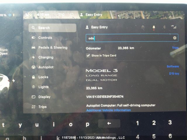 5YJ3E1EB2NF354674 Tesla MODEL 3