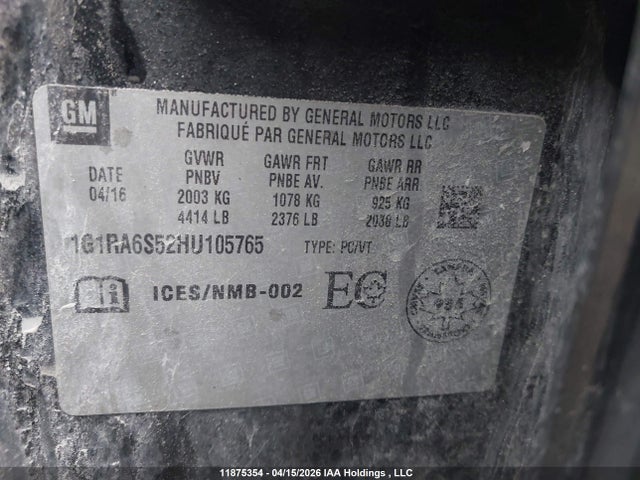 1G1RA6S52HU105765 Chevrolet Volt
