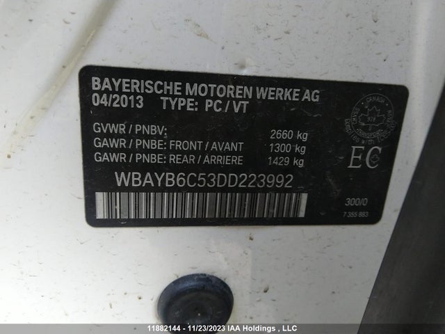 11882144 :رقم المزاد ، WBAYB6C53DD223992 vin ، 2013 Bmw 7 Series 750i Xdrive مزاد بيع