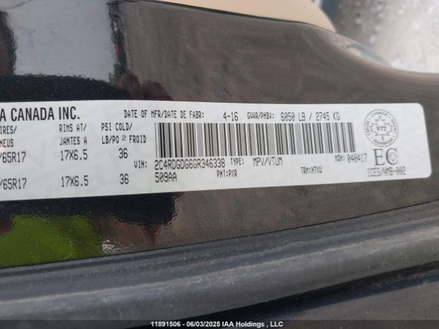 2C4RDGDG6GR346338 Dodge Grand Caravan Crew