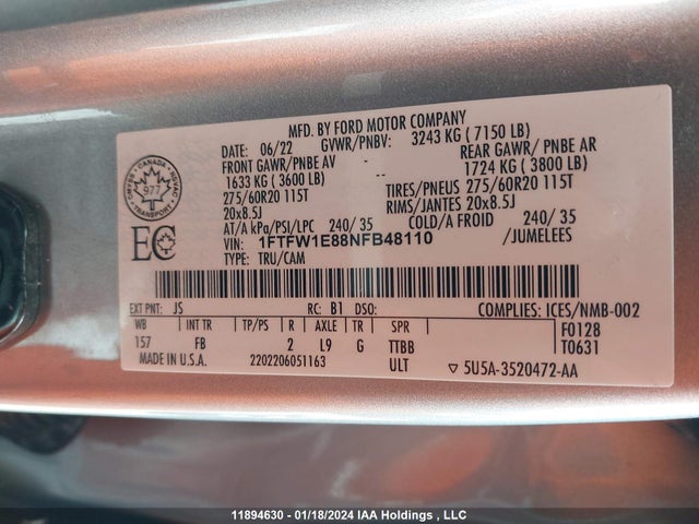 1FTFW1E88NFB48110 Ford gtdi