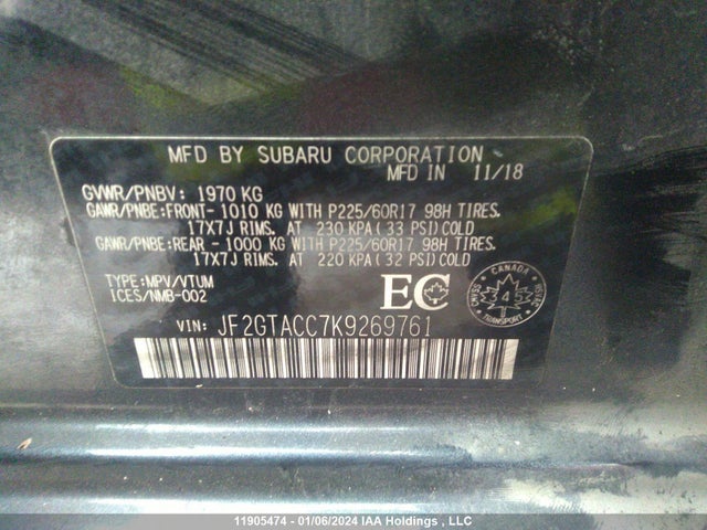 JF2GTACC7K9269761 Subaru naturally aspirated